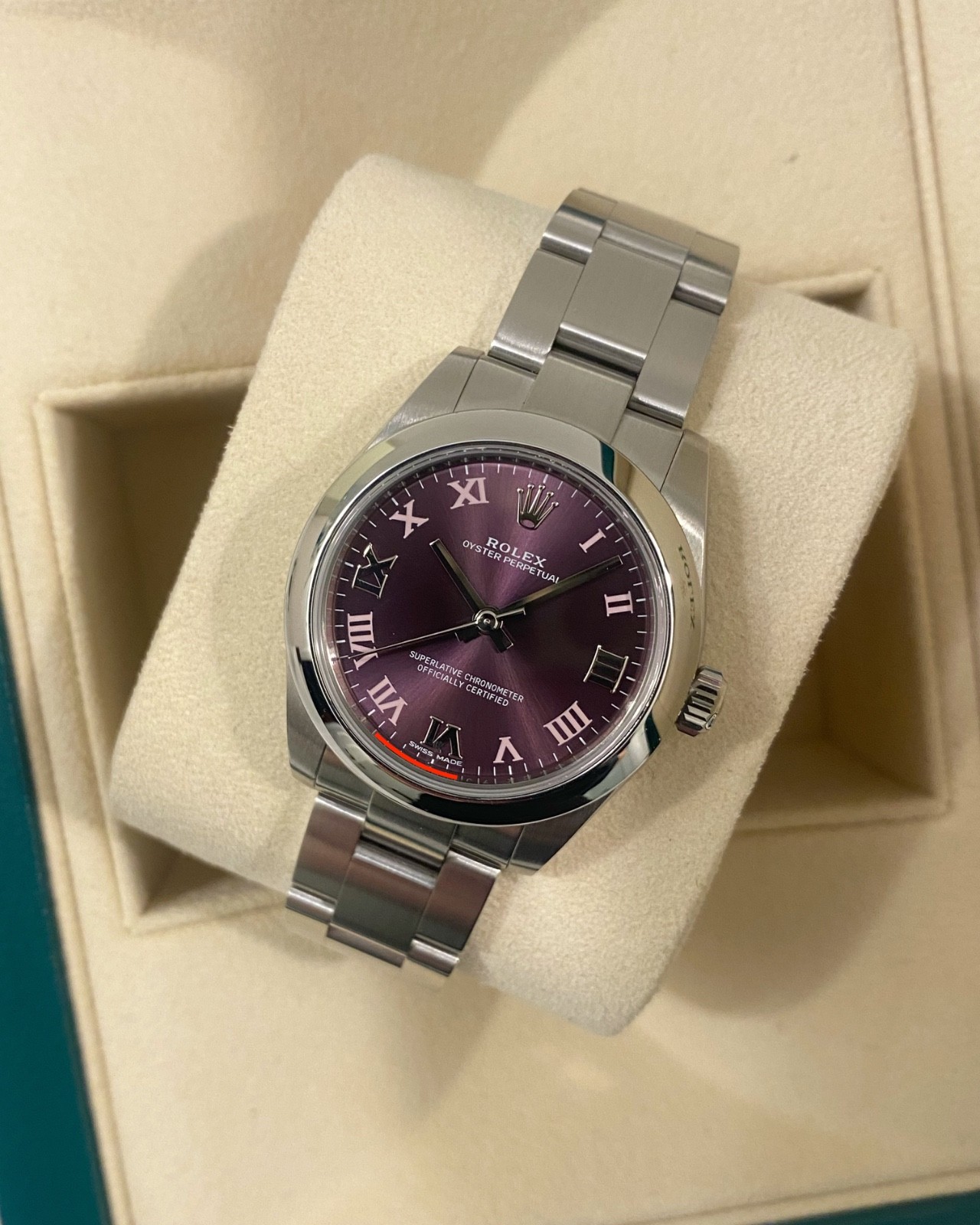 2017 Rolex 177200 Oyster Perpetual 31mm Purple Roman Grape Dial Box and Papers
