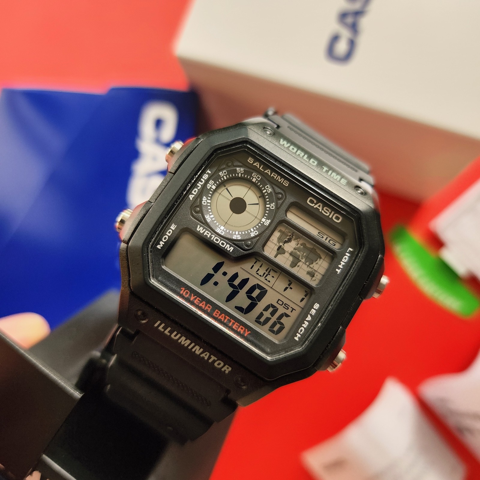 Casio Royal World Time Watch Black AE-1200WH Cal 3299 Full Set Stand