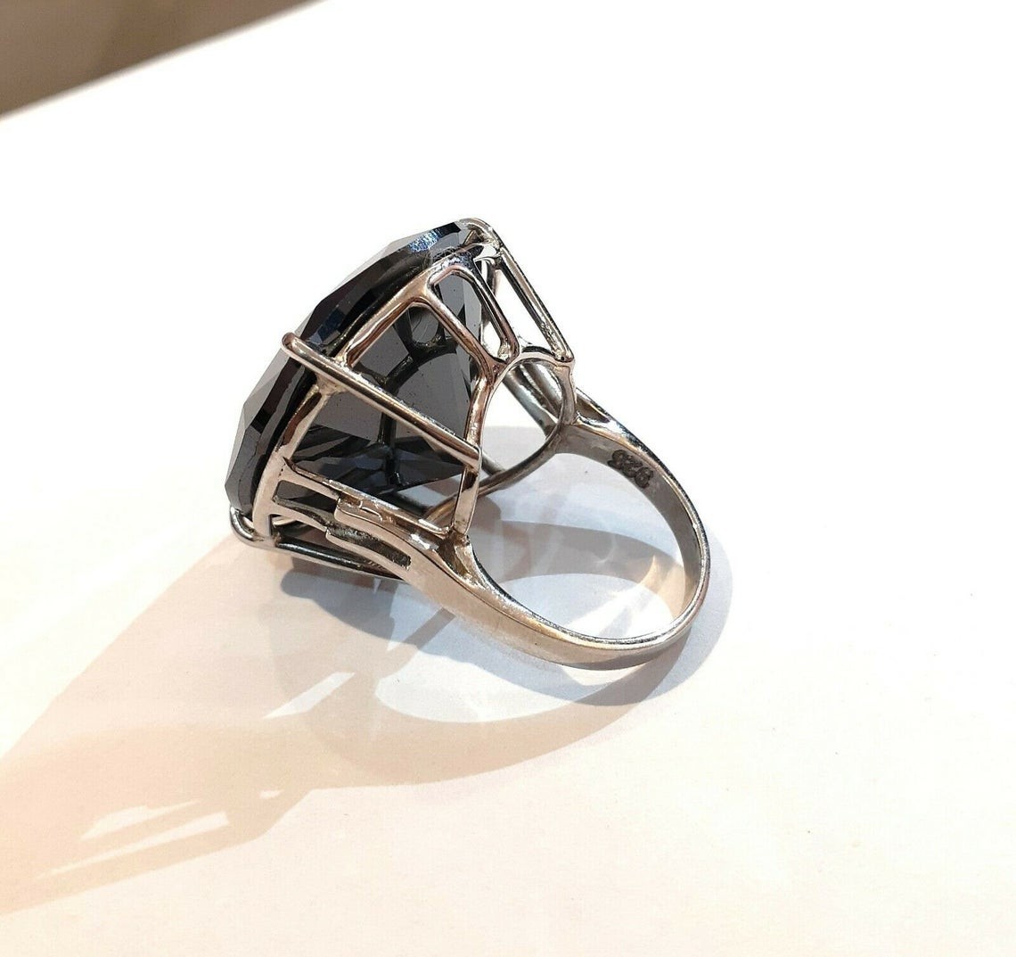 Certified 100.00 cts Black Diamond Ring 925 Sterling Silver White Gold Plated