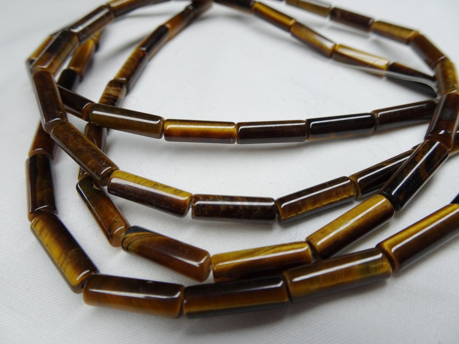 15 1/2″ Strand Natural Tigereye Stone Beads 12-13mm Long Round Tubes A798 DNG