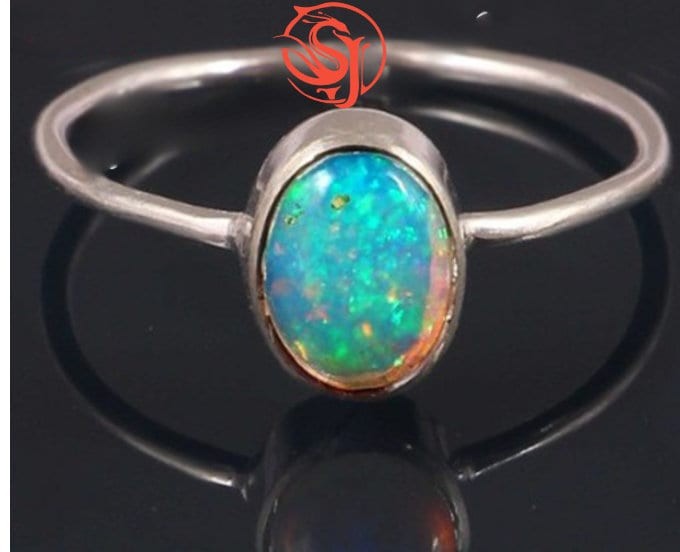 Natural Oval Cut Opal Gemstone Ring Handmade Design Silver Statement Rings
