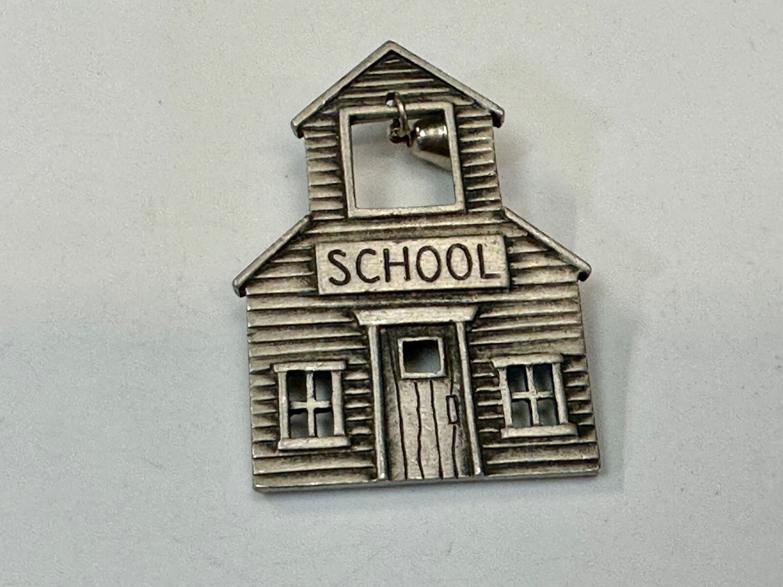 JJ Signed One Room School House With Dangle Bell Vintage Brooch Pin