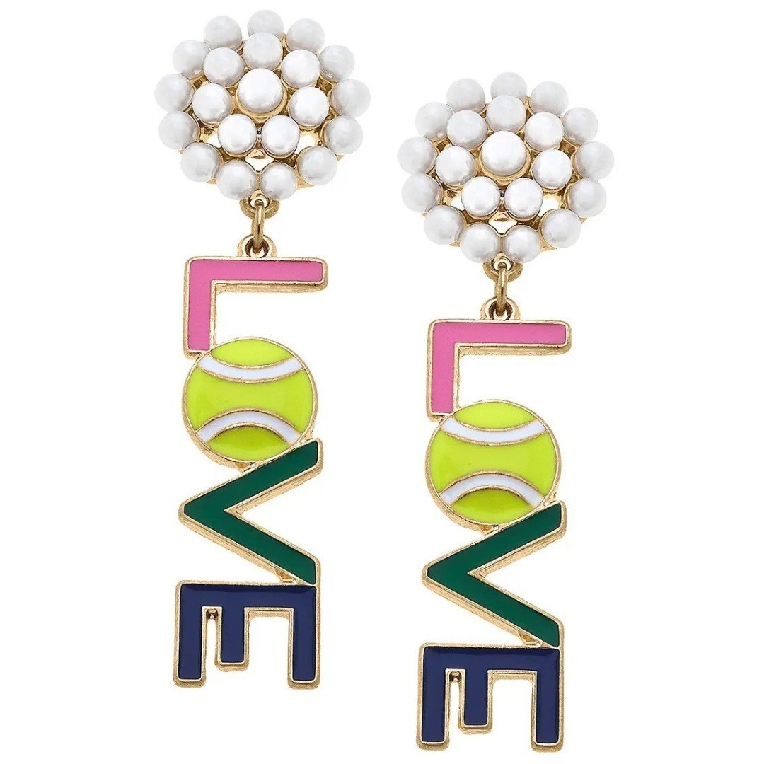 CANVAS STYLE Tennis Love Earrings Pearl Stud Dangle Pink Green Blue NWT