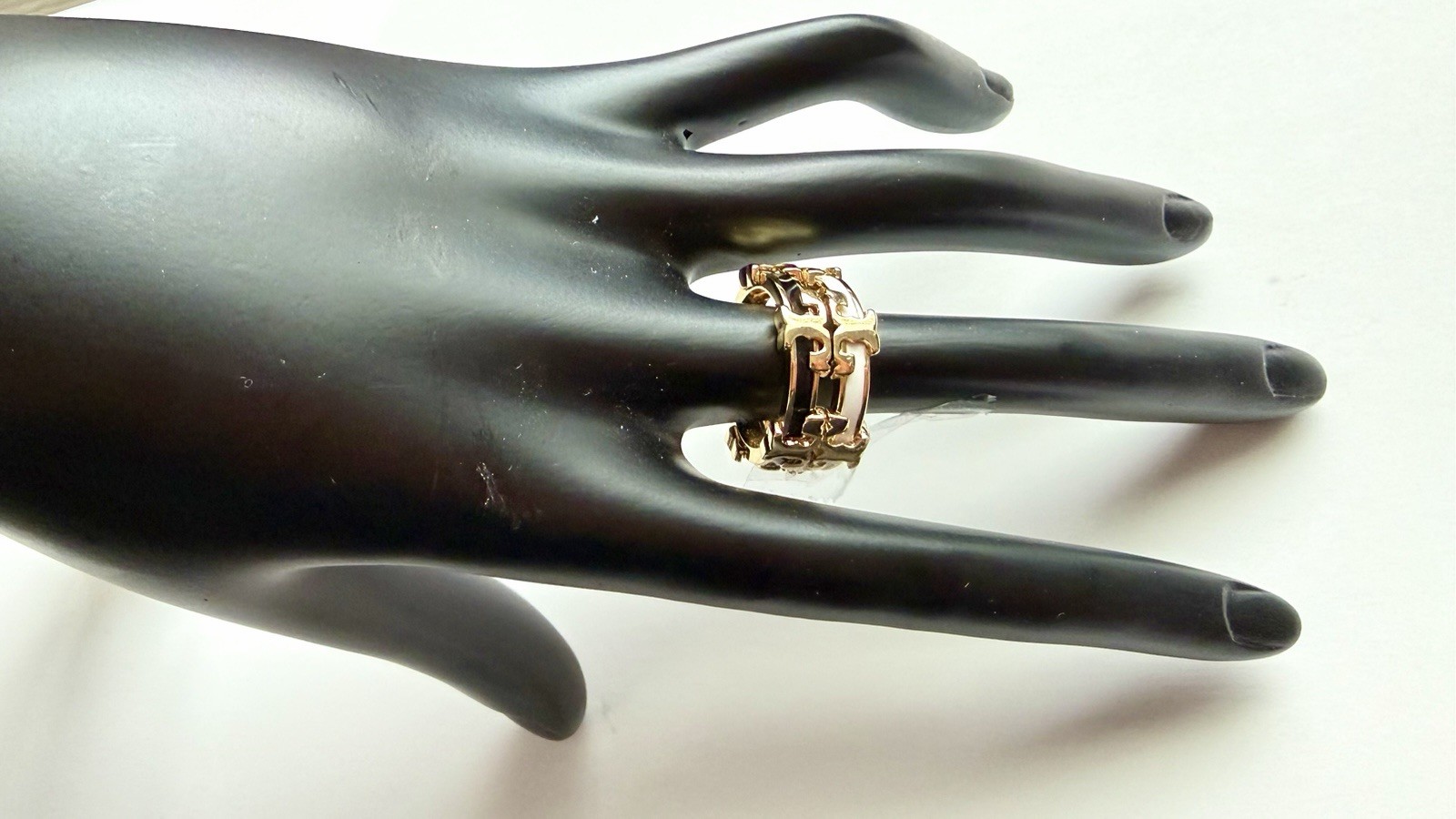 Tory Burch Double T Ring, New, W/Dustbag, Authentic, Size 7, white Black Gold
