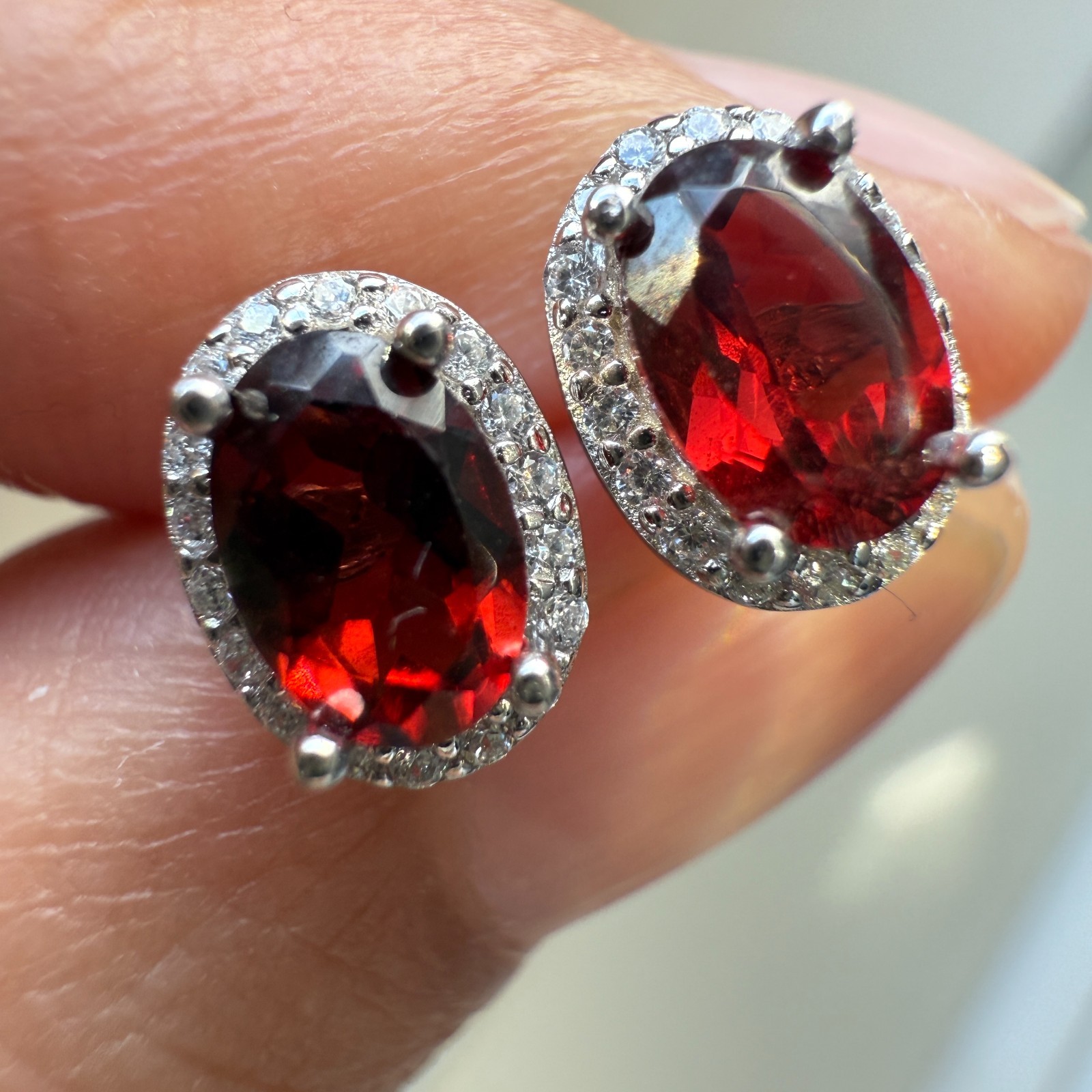 925 Sterling Silver Earrings 6x4mm Natural Rhodolite Garnet Gemstone Zircon Gift