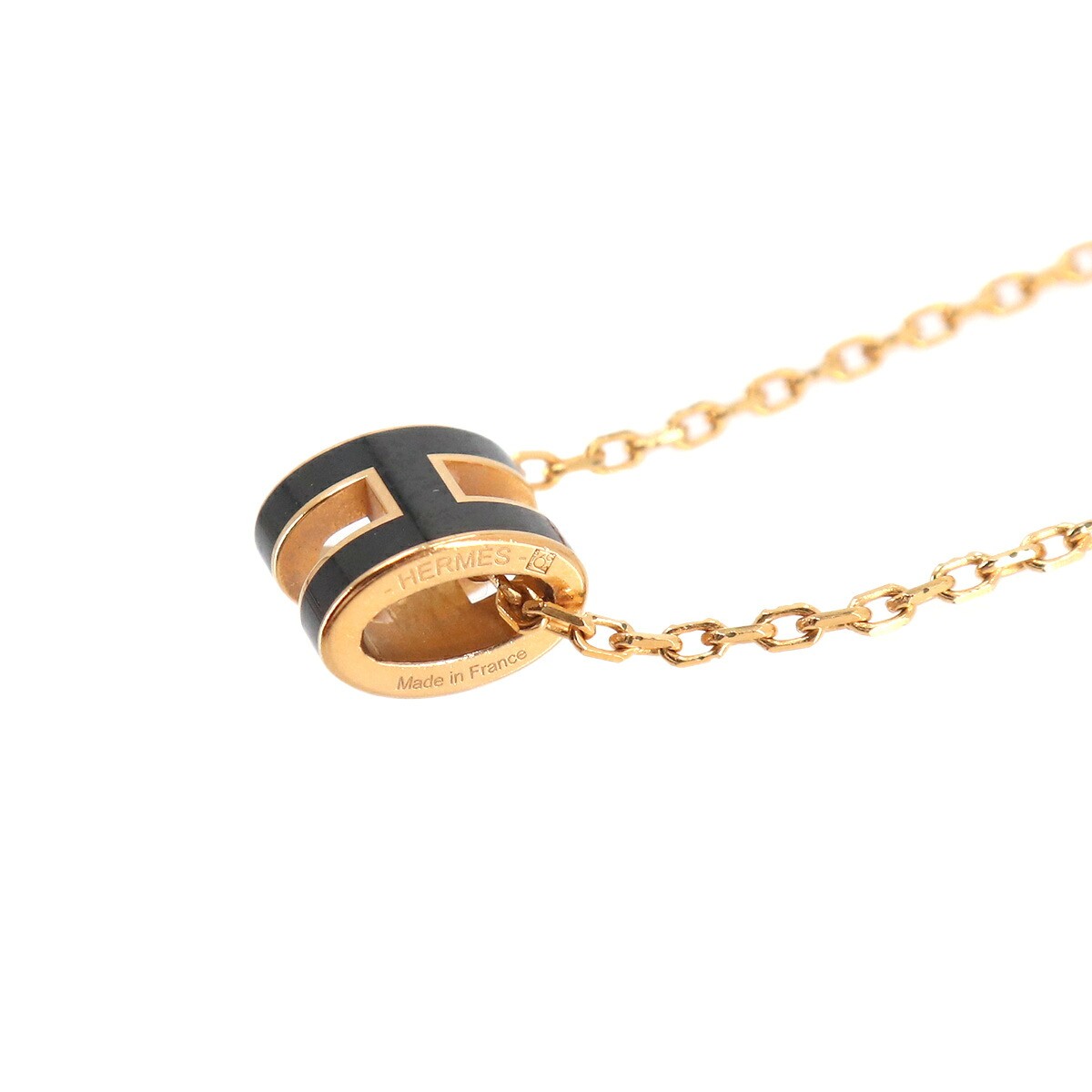HERMES Mini Pop H Chain Necklace Black Gold Accessory 90330200
