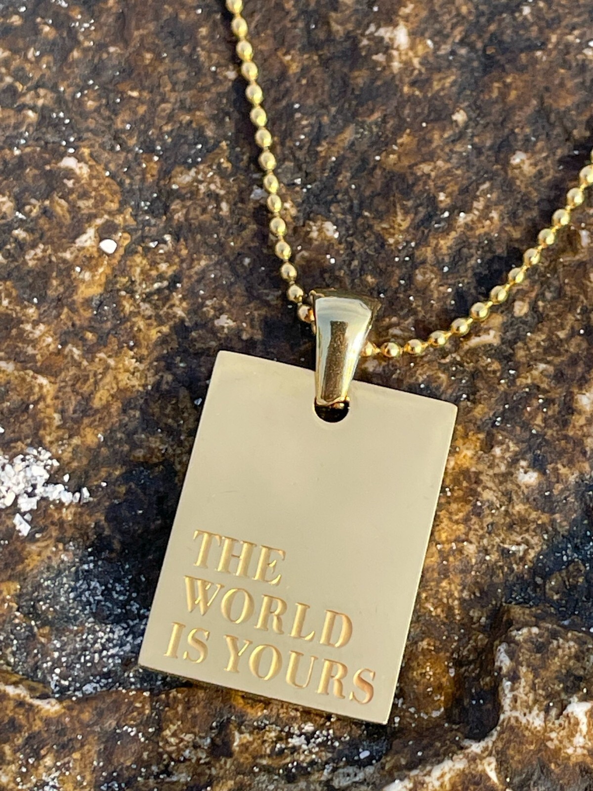 “THE WORLD IS YOURS” 18K Gold Plated Inspirational Engraved Pendant Necklace