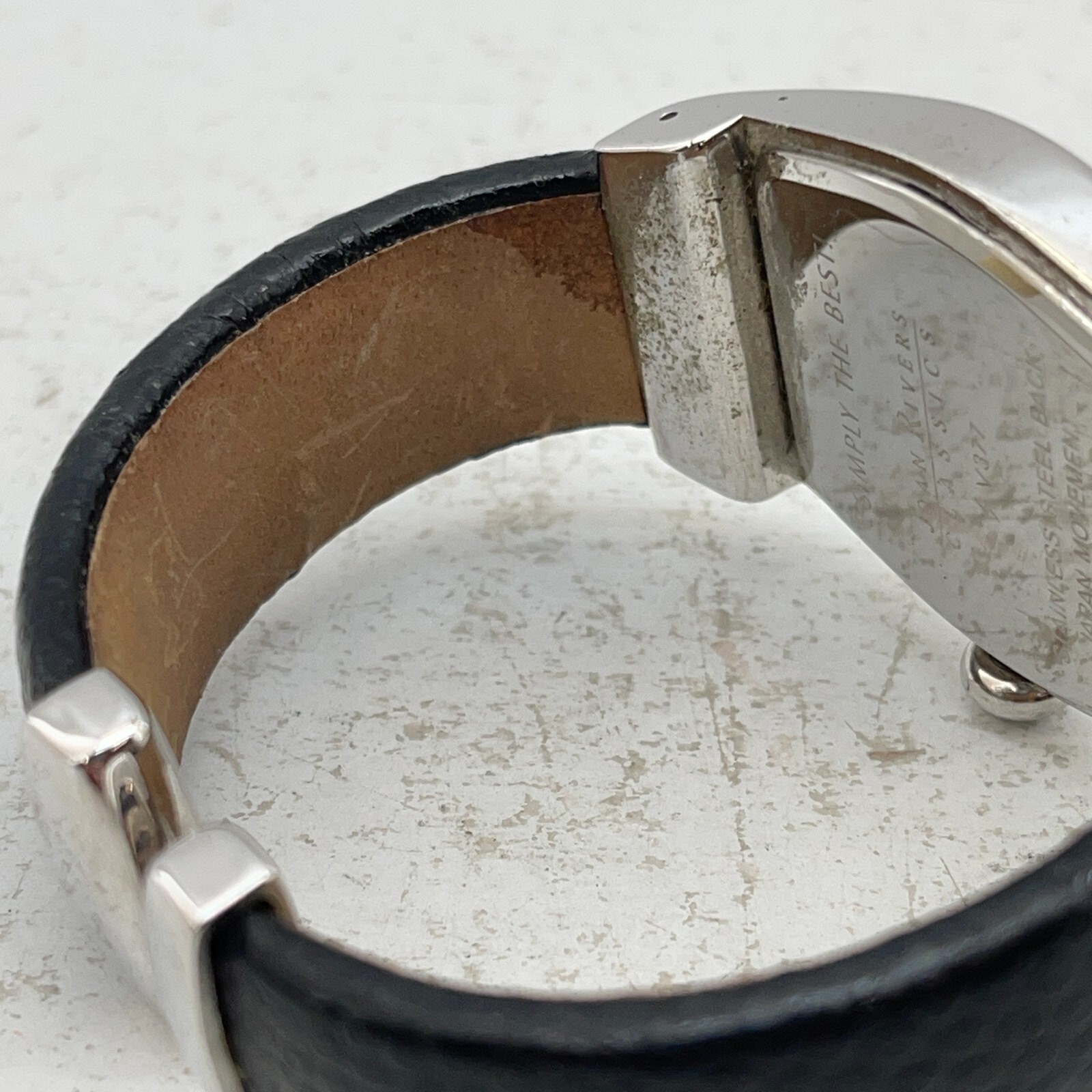 Joan Rivers Classics V377 Watch Leather Bangle Wristwatch Silver Tone Working