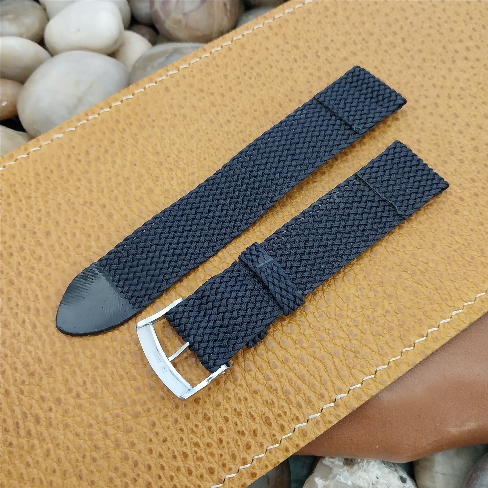 Vintage 18mm Blue Braided Perlon Mesh 2-piece Classic 1970s Unused Watch Strap