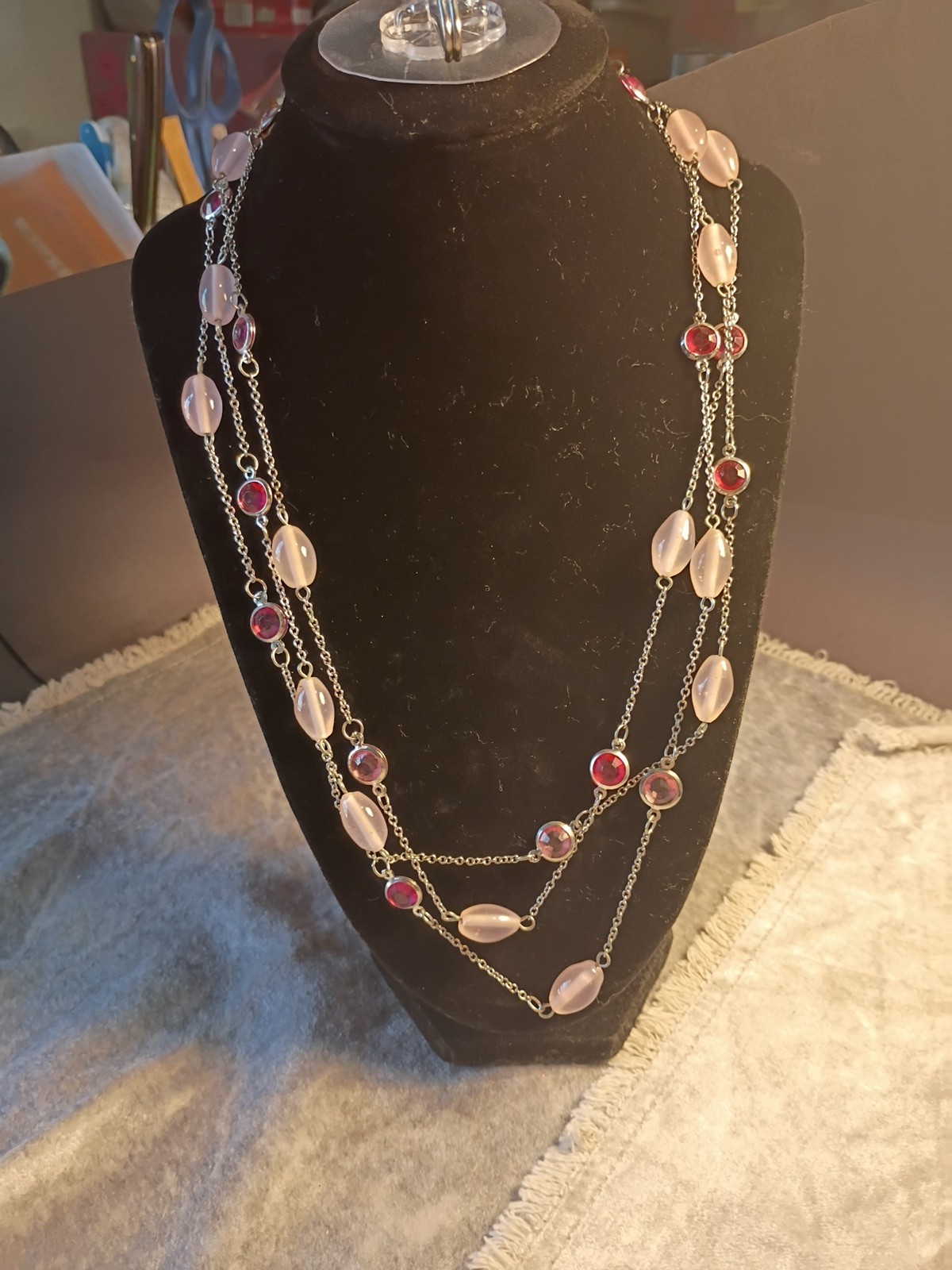 Volm Light Pink and Dark Pink Beaded 72 Inch Single Strand Necklace. J3