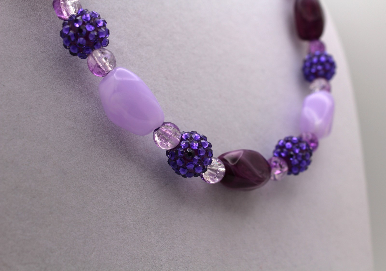 Handcrafted 24″ purple glass and acrylic beads necklace