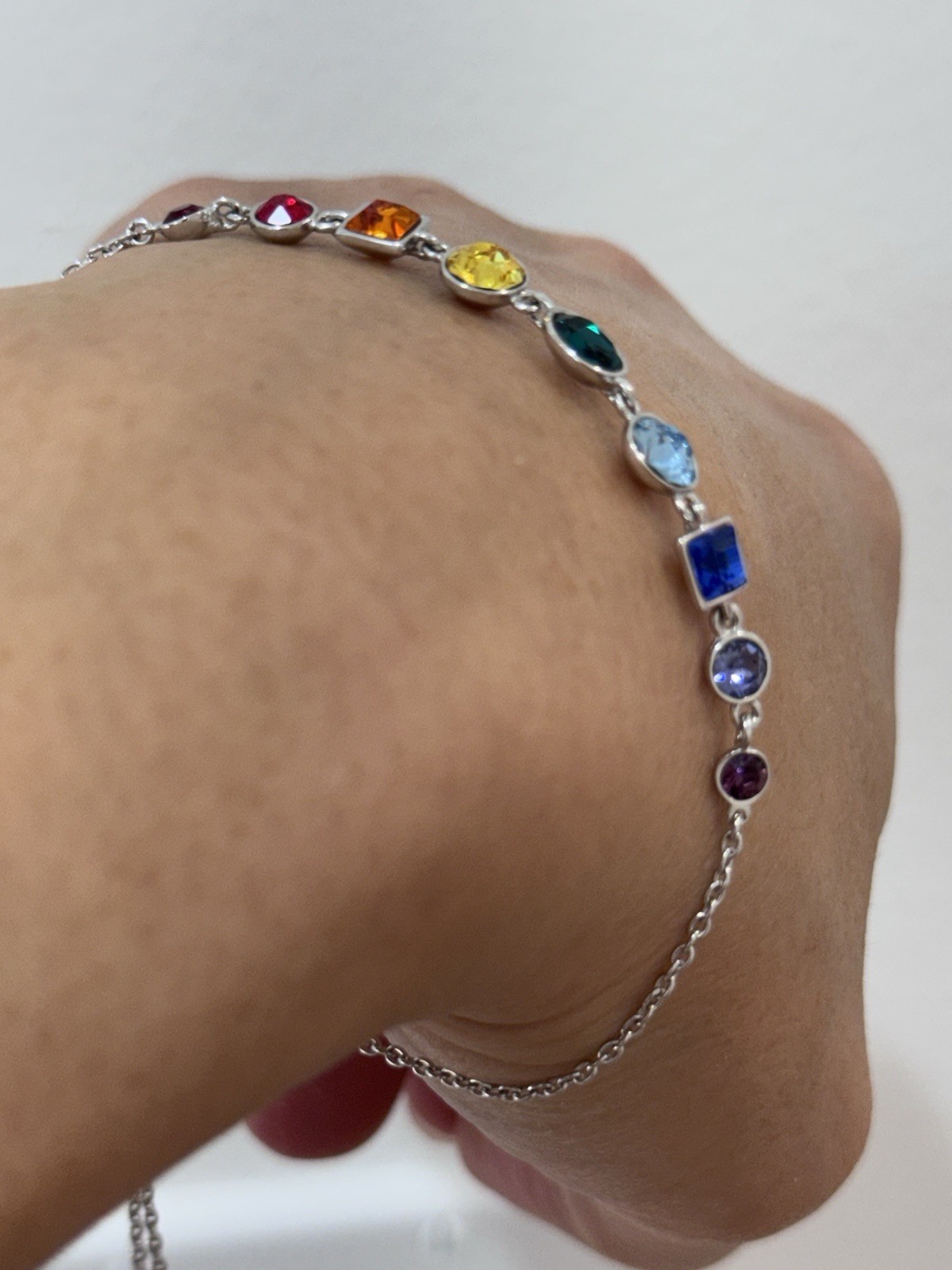 Sterling Silver 925 Rainbow Crystal Adjustable One Size Bracelet Bolo NEW