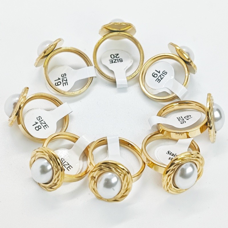 36Pcs4mm Stainless Steel Oval ABS Pearl Rings Gold Tone Minimalist Women Jewelry