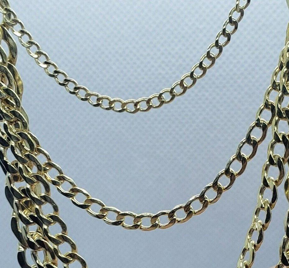 10K Yellow Gold Hollow Cuban Curb Chain Link Necklace Bracelet 2mm 2.5mm 7″~30″