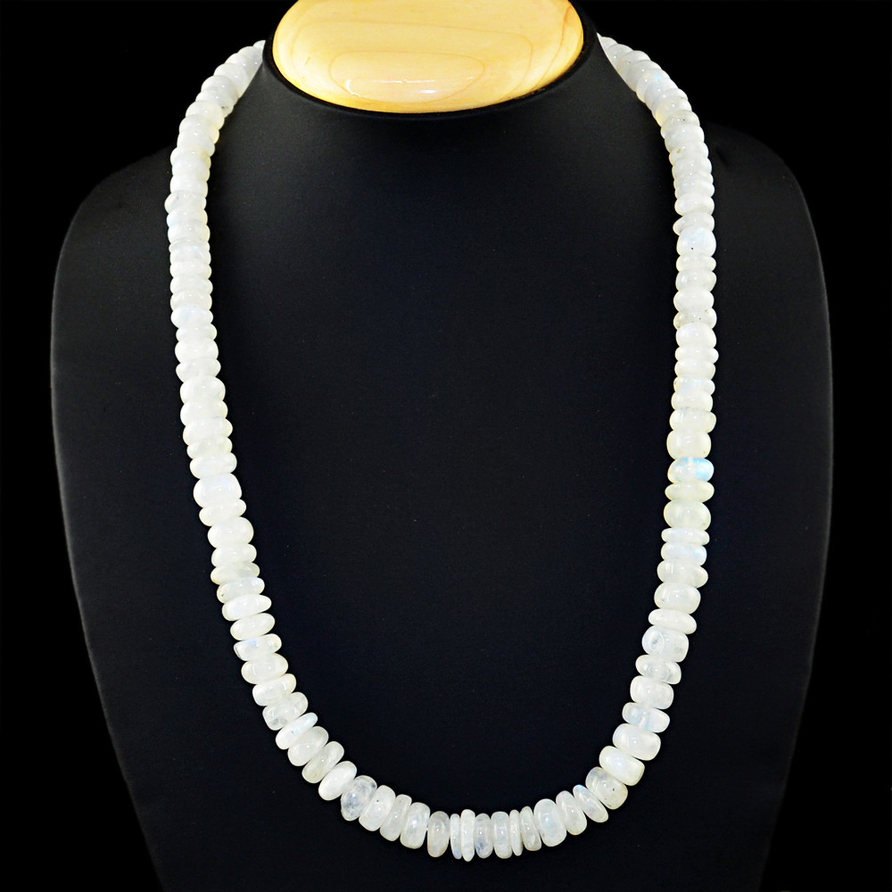 417.00 Cts Untreated Blue Flash Moonstone Round Shape Beads Necklace (DG)