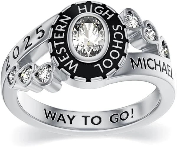 Custom Oval Birthstone & School Name For Women’s Personalized College Class Ring
