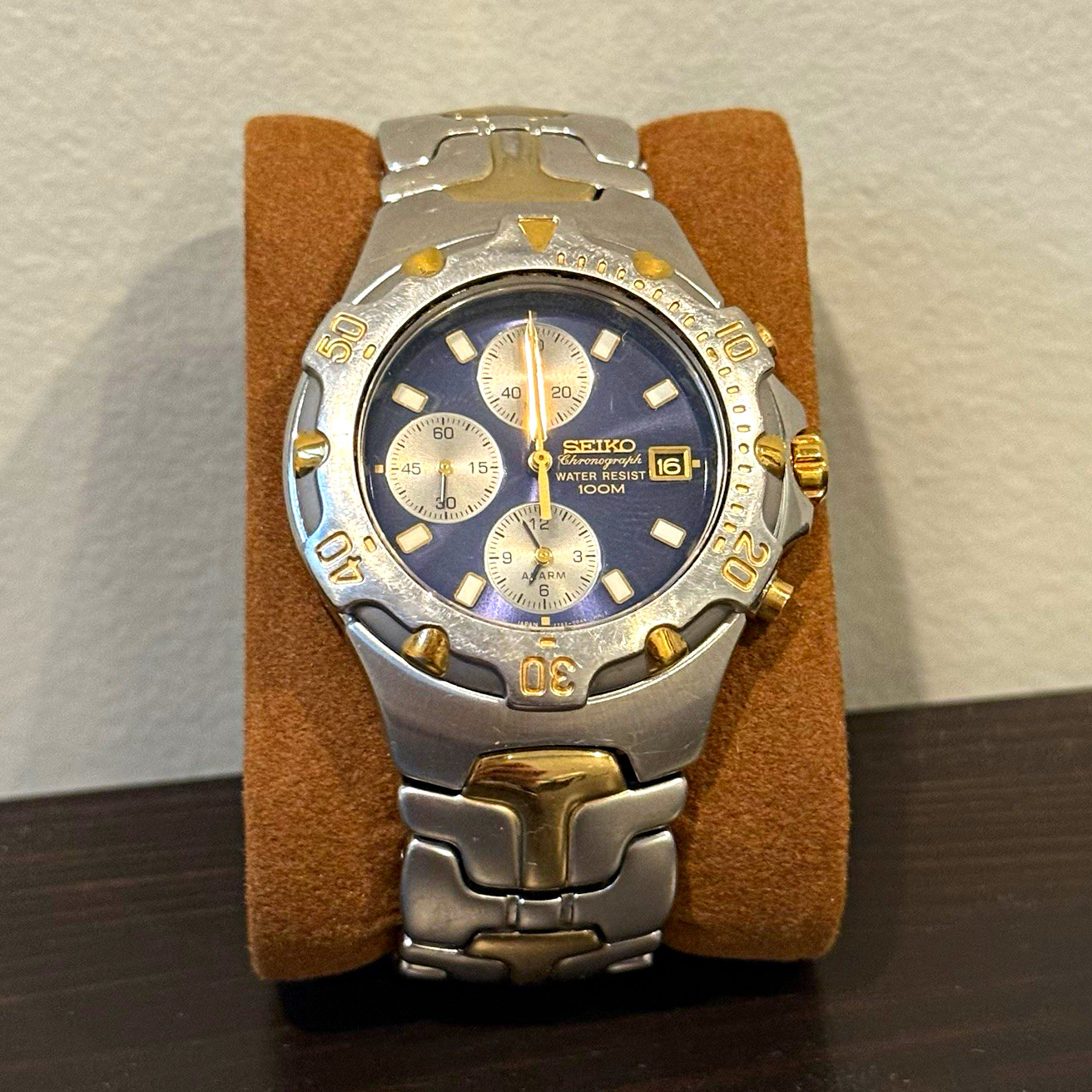 Vintage 1990s Seiko Chronograph Date 7T32-6M49 Blue Dial Rare