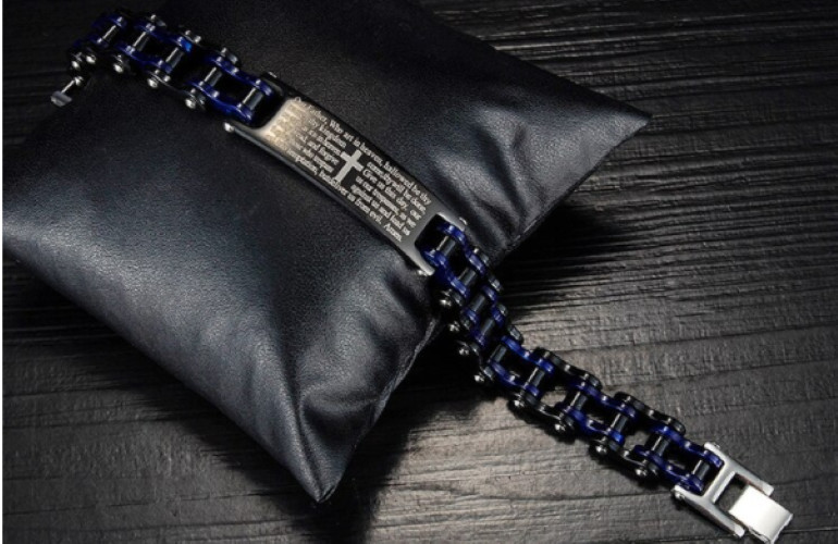 Lord’s Prayer Armor of God Wristband Bike Chain Stainless Steel Cross Bracelet