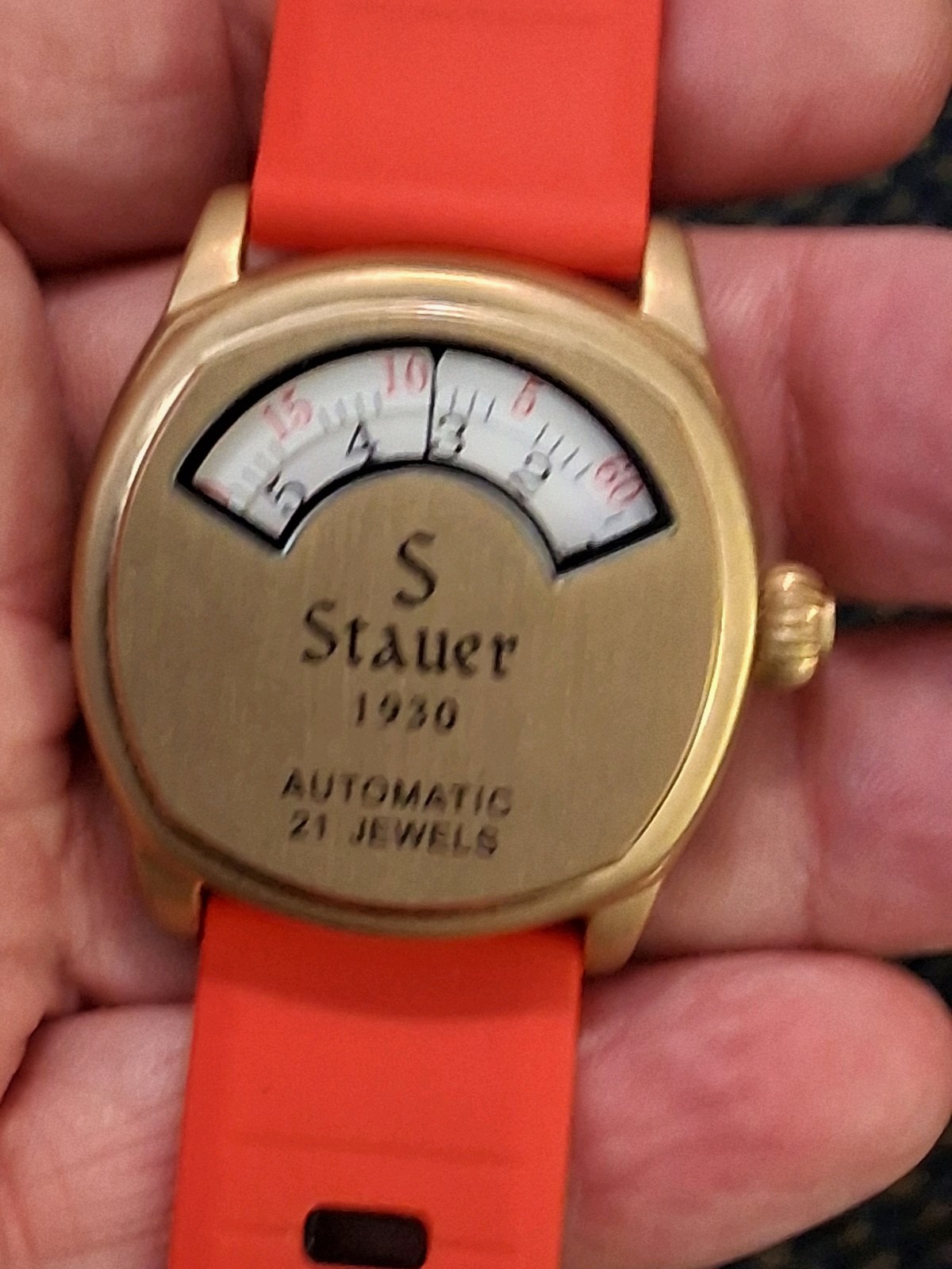 Stauer 1930 Dashtronic Automatic Watch Gold Tone 21 Jewel Jump Hour Style Runs