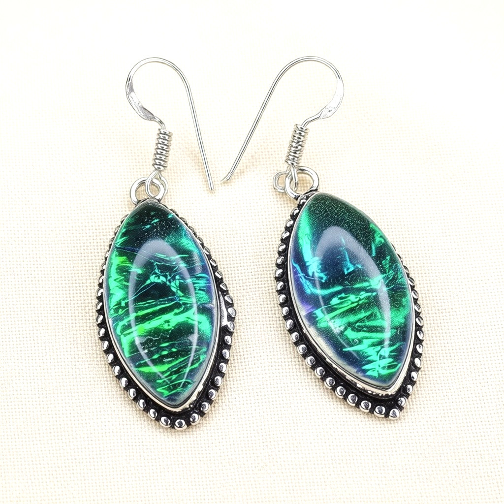 Australian Triplets Opal Gemstone 925 Sterling Silver Handmade Jewelry Earrings