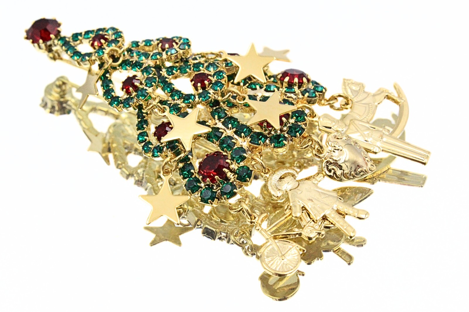 Spectacular Kirks Folly Green Red Gold Christmas Tree Dangling Brooch