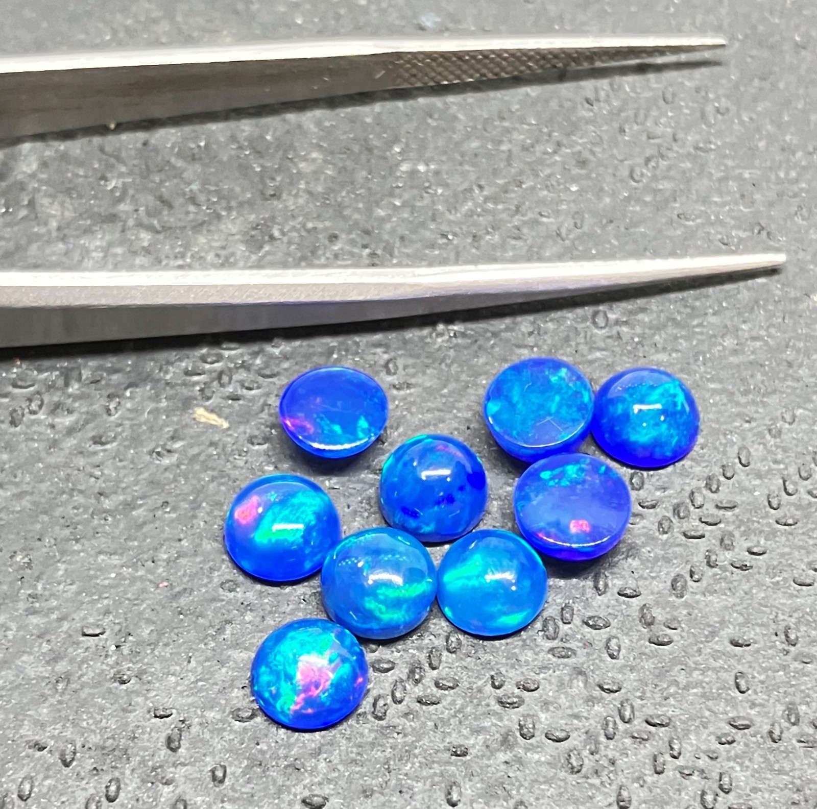 Natural Ethiopian Blue Opal Fire Round Flat Back AAA Loose Gemstone For Jewelry