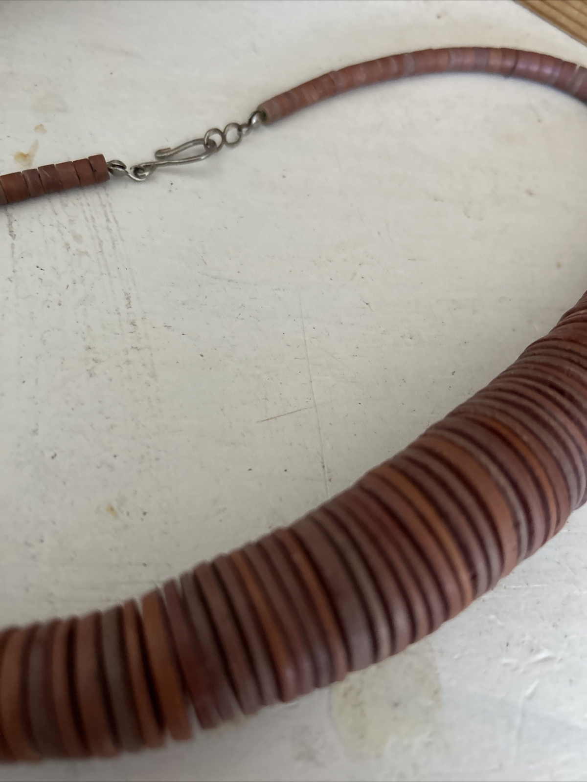 Tribal Disk Large Disc Beads Necklace U Clasp Red Disks Resin Or Wood