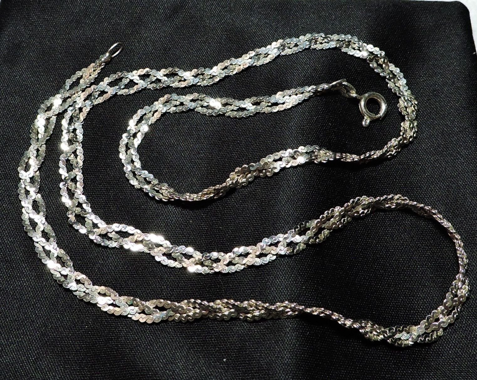 Vintage 925 Sterling Silver Braided Flat Serpentine Chain 18 ” 4mm wide