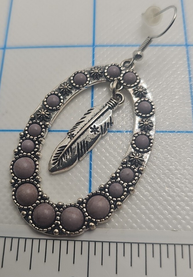 INDIAN NATIVE AMERICAN FEATHER LAVENDER STONES TRIBAL ART PENDANT DANGLE