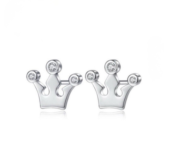 Elegant Sterling Silver CZ Crown Earrings & Silver Filled Ring Size 5 Set