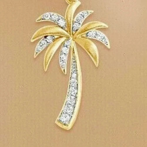 2 Ct Round Simulated Diamond Women’s Palm Tree Pendant 14K Yellow Gold Plated
