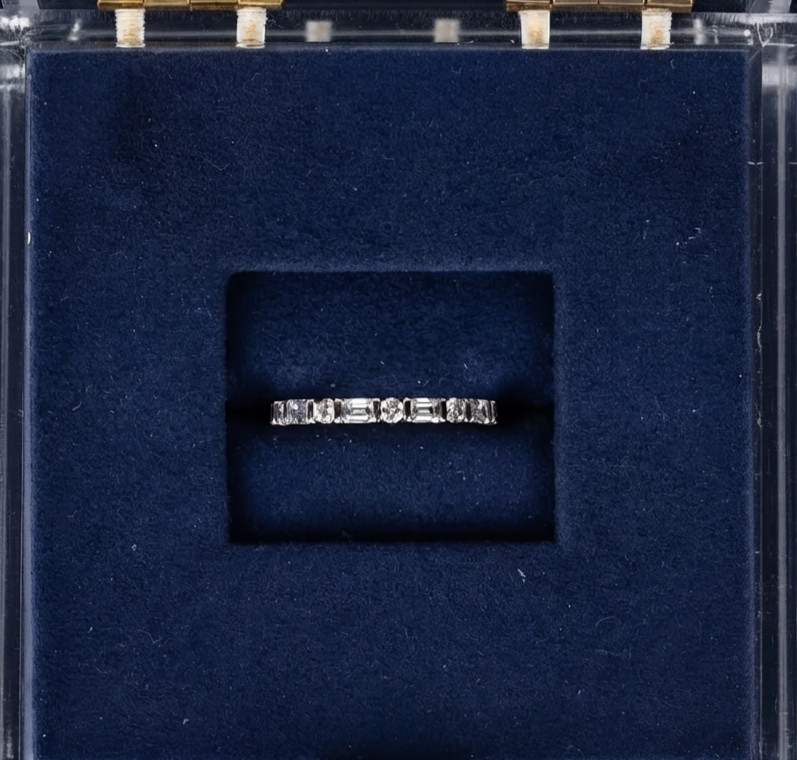 0.78 CT Baguette & Round Bar Set Moissanite Wedding Band 14K White Gold Plated