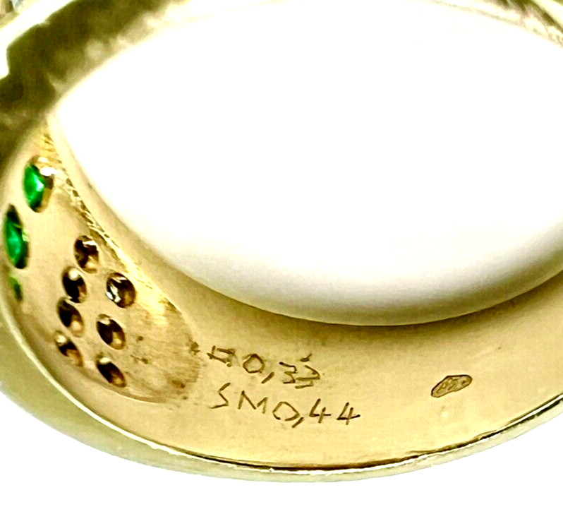 Ring 585 Gold 0.33 ct. Diamonds 0.44ct. Emerald Size 57 18.1mm / 8.51g Excellent Condition
