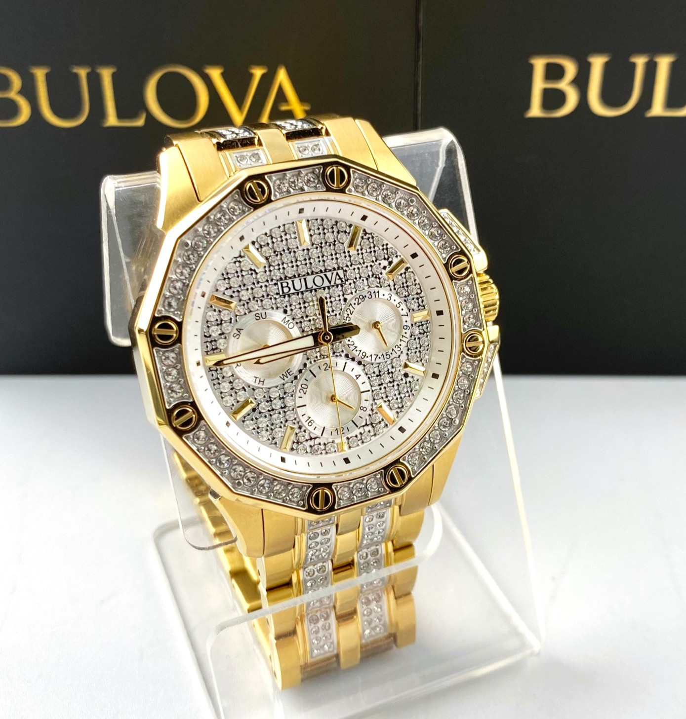 Bulova Octava 98C126 Quartz Watch 41.5mm Crystal Dial Gold-Tone Men’s Watch