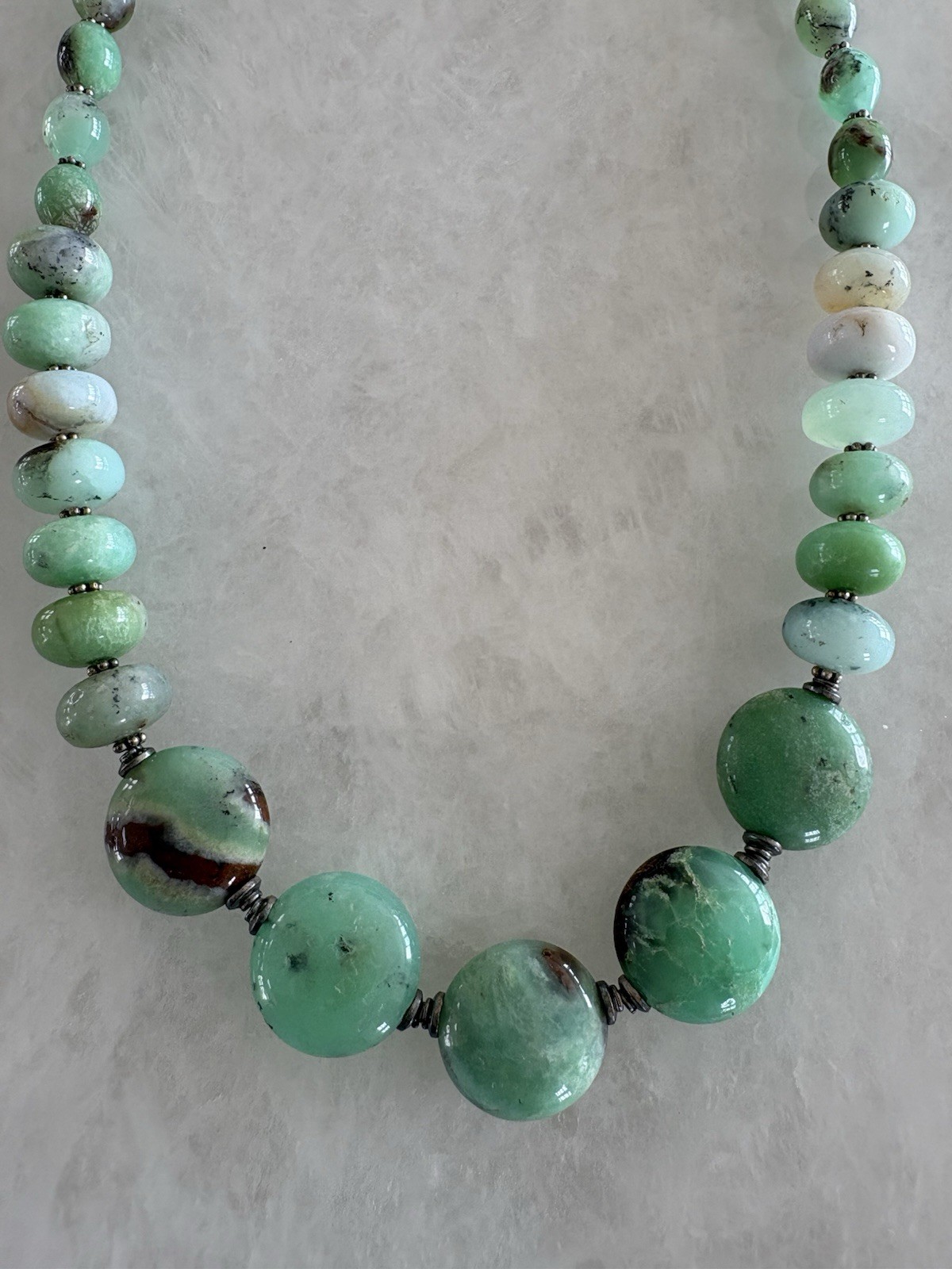 CHRYSOPRASE BEADED NECKLACE – Sterling Silver 925 – Artisan Shell Tag – NEW