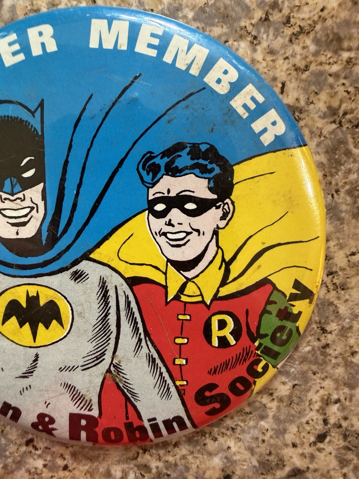 Vintage 1966 Batman & Robin Society Charter Member Pinback Button Nice Condition
