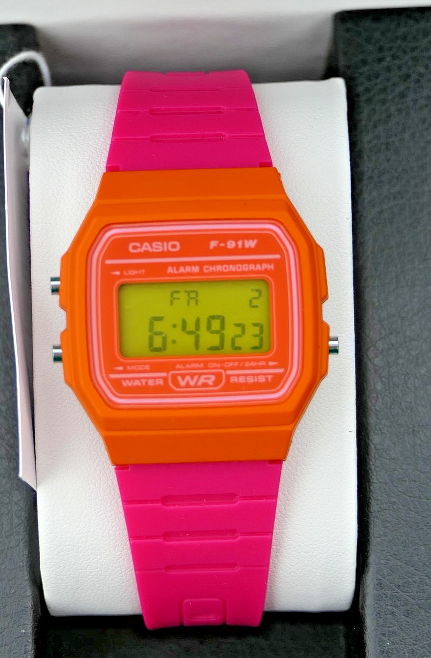 Casio retro 80s f91 Mod Orange and Pink