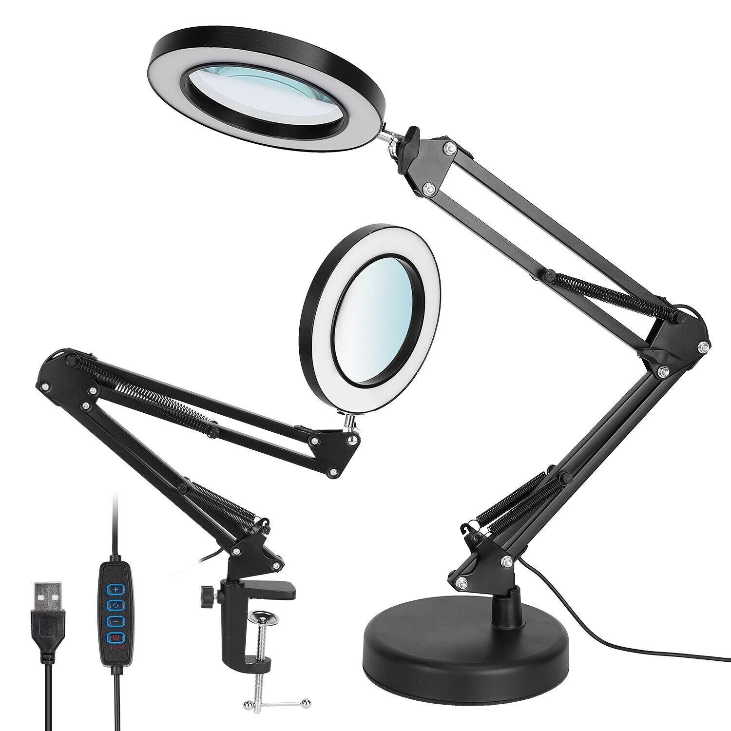 2-in-1 8x LED Magnifier Desk Lamp USB Reading Lamp Magnifying Glass Light +Stand
