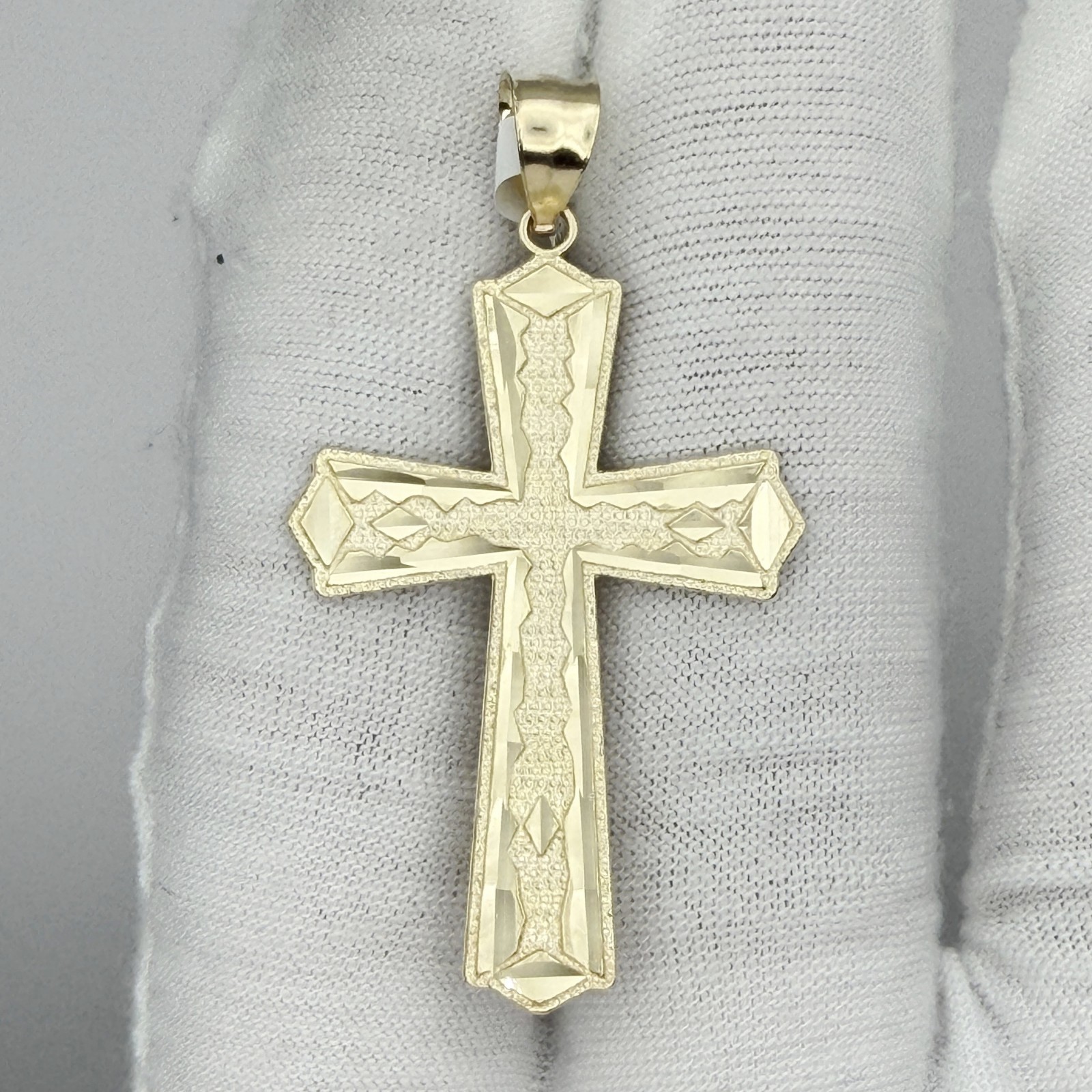 10k Yellow Gold Diamond-Cut Men Cross Religious Charm Pendant Jewelry Gift