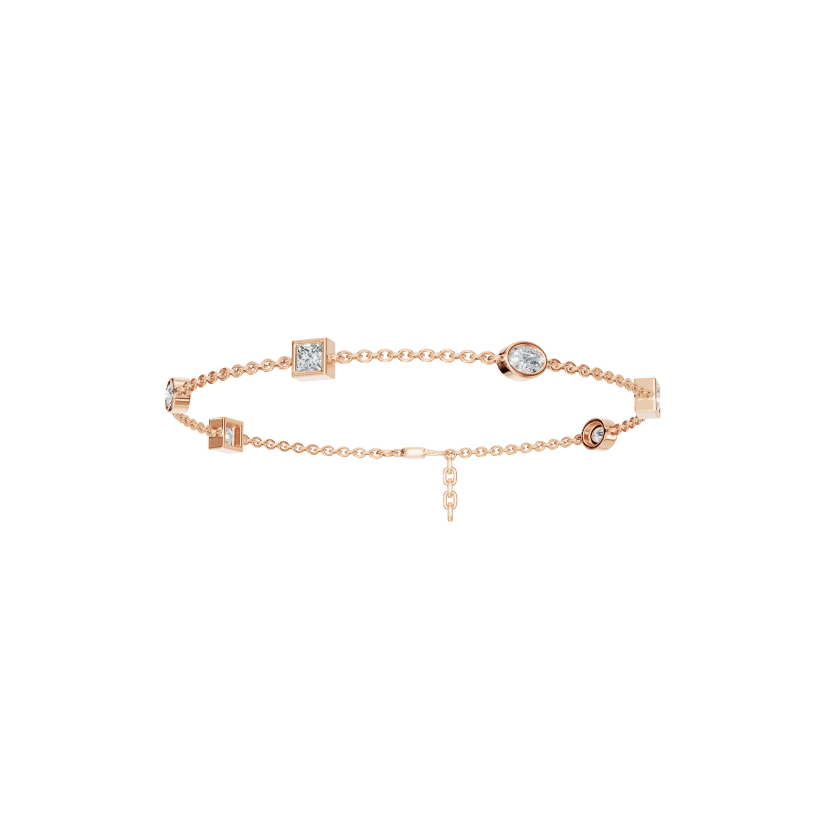 1.00 CT Princess & Oval Lab Grown Diamond Station Charm Bracelet 14K Solid Gold