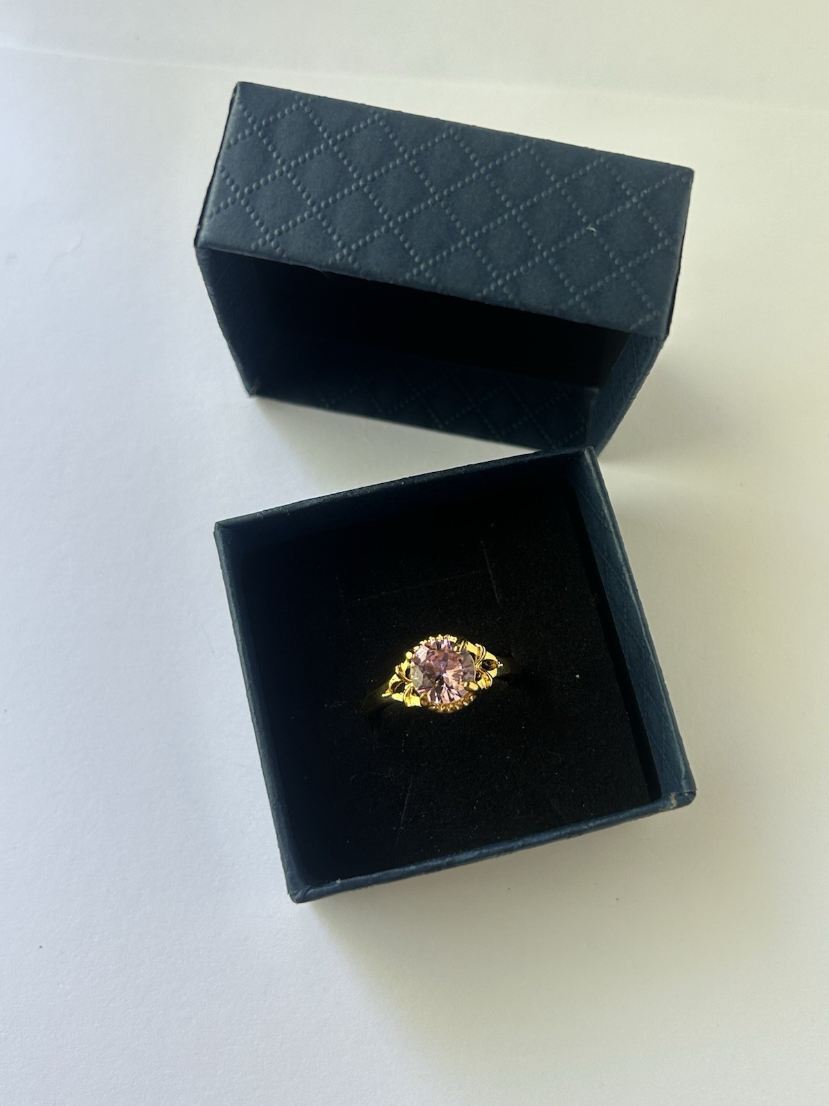 Vintage Pink Cubic Zirconia Ring Gold Plated Womens Size 9.5