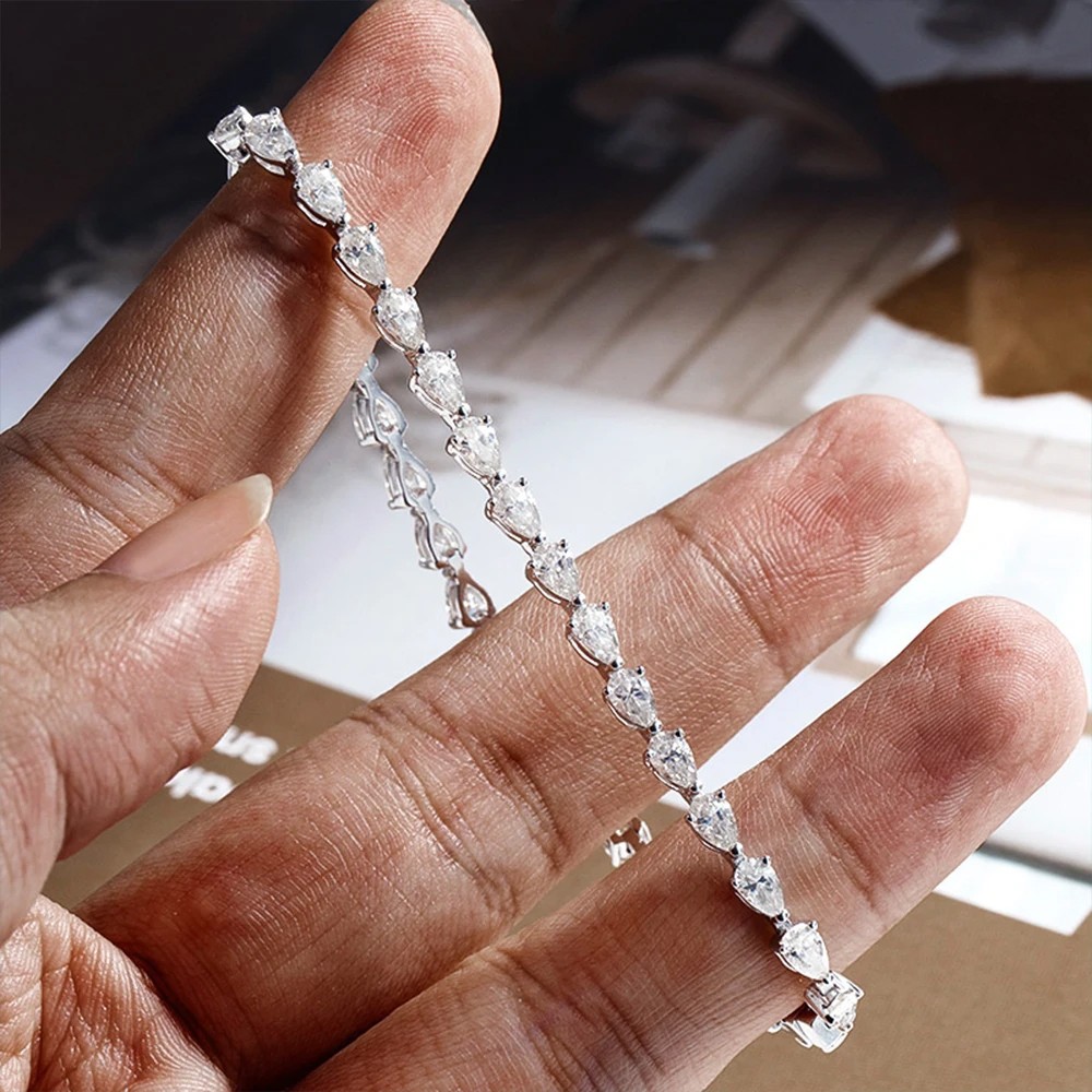 3*5mm Pear Cut All Moissanite Tennis Bracelet S925 Silver Hiphop Party Bracelet