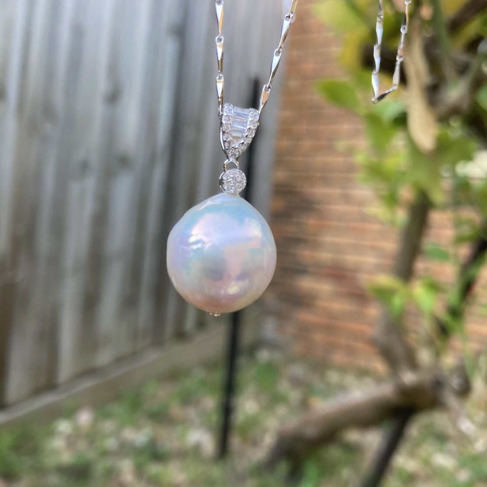 16mm Kasumi white freshwater Pearl high luster sterling silver Pendant necklace