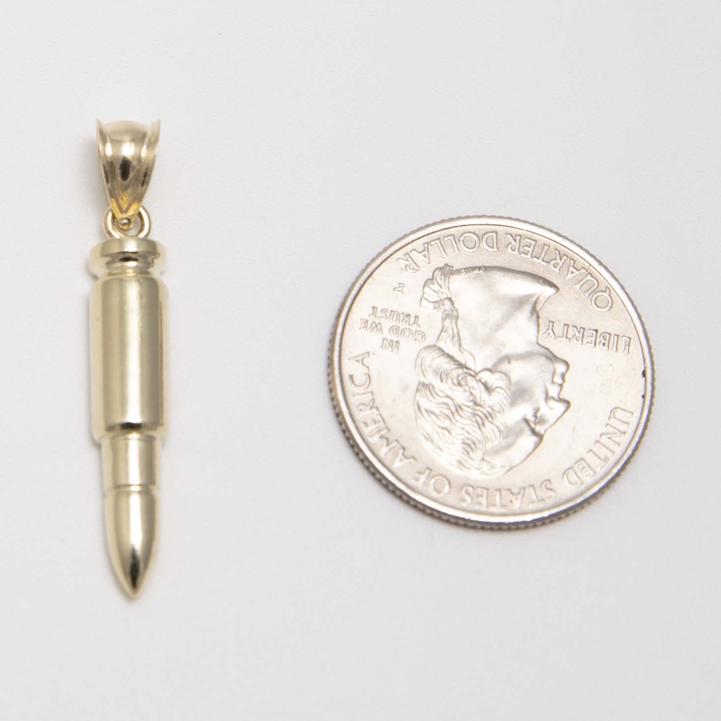 1 3/8″ Shiny Magnum Bullet Pendant Real Solid 10K Yellow Gold