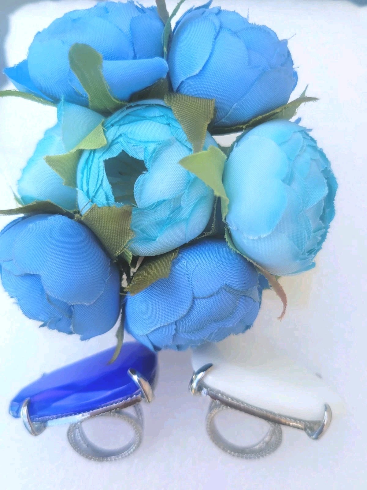 Cobalt & White Silver Chunky Statement Cocktail Ring Size 6 (KS Tela Looking)