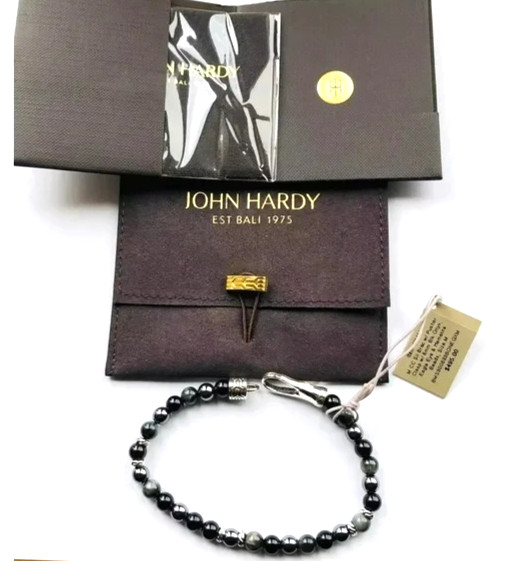 John Hardy Black Onyx, Eagle Eye & Hematite Bracelet Sterling Silver Clasp