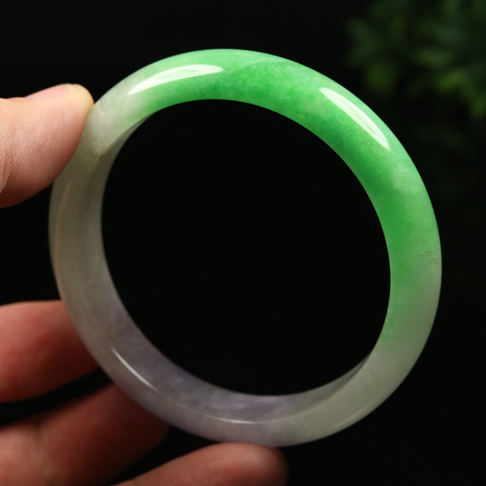 59mm Lavender Purple Green Jadeite Jade Bangle Bracelet Burma Jade A-12625