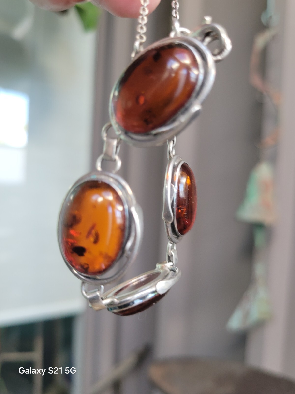 Amber Bracelet 5 Cabochons Sterling Silver Susan Cummings McClures Nsv. TN 90’s