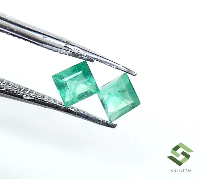 4×4 mm Certified Natural Emerald Square Cut Pair 0.63 CTS Untreated Loose Gems