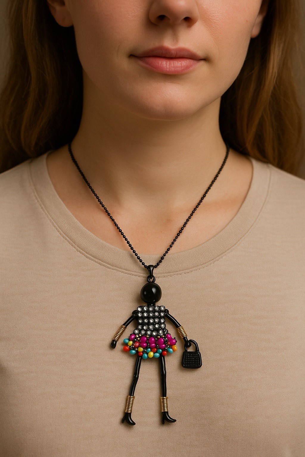 ✨ Handmade African Doll Pendant Necklace – Supports Charity ✨